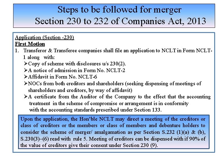 Steps to be followed for merger Section 230 to 232 of Companies Act, 2013