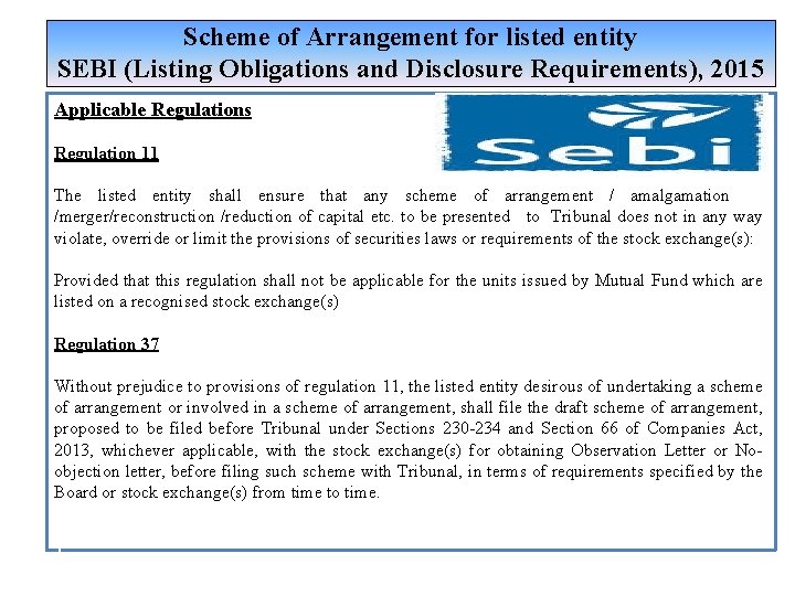 Scheme of Arrangement for listed entity SEBI (Listing Obligations and Disclosure Requirements), 2015 Applicable