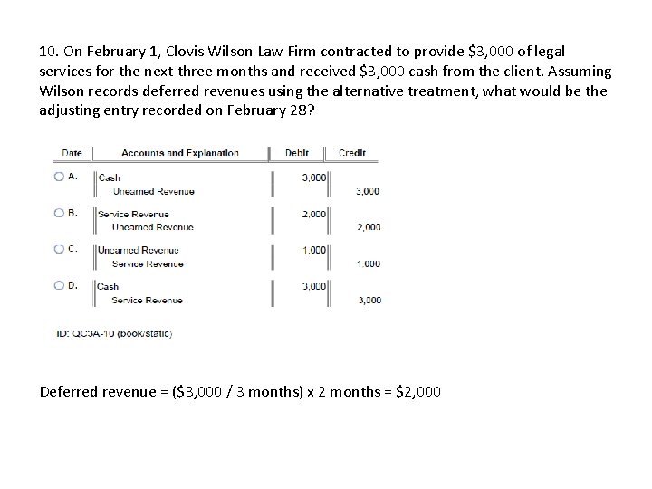 10. On February 1, Clovis Wilson Law Firm contracted to provide $3, 000 of