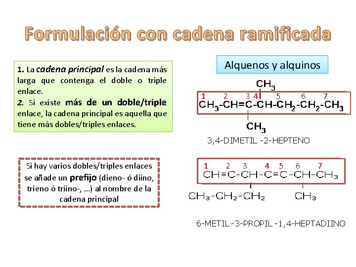 Formulación con cadena ramificada 1. La cadena principal es la cadena más larga que