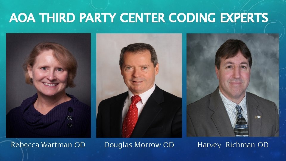 AOA THIRD PARTY CENTER CODING EXPERTS Rebecca Wartman OD Douglas Morrow OD Harvey Richman