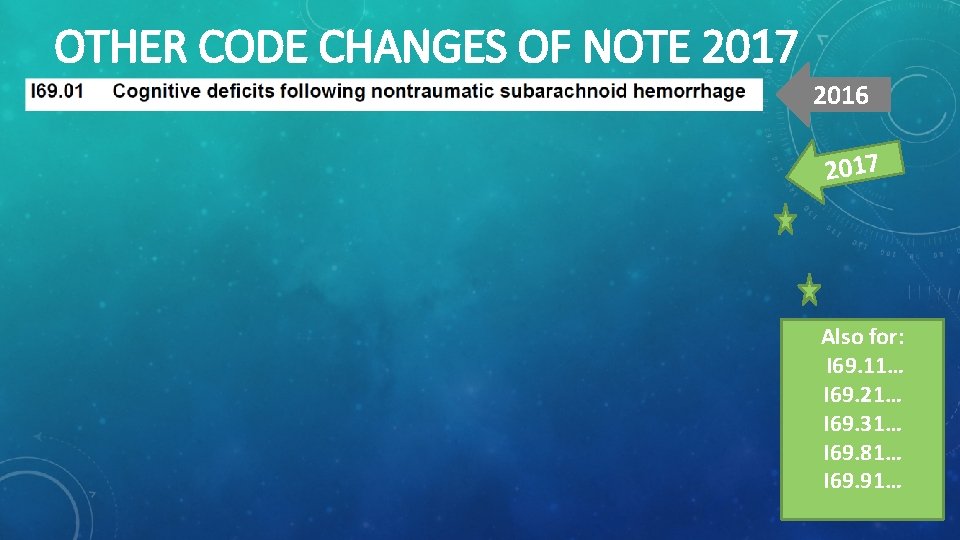 OTHER CODE CHANGES OF NOTE 2017 2016 2017 Also for: I 69. 11… I