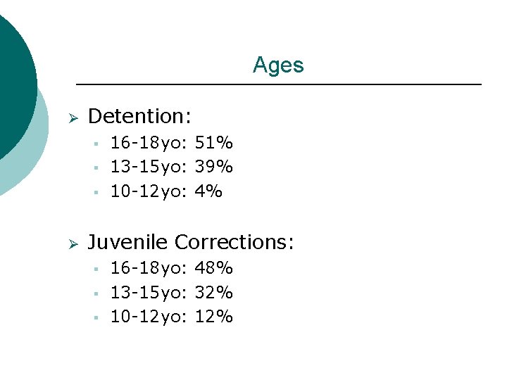 Ages Ø Detention: § § § Ø 16 -18 yo: 51% 13 -15 yo: