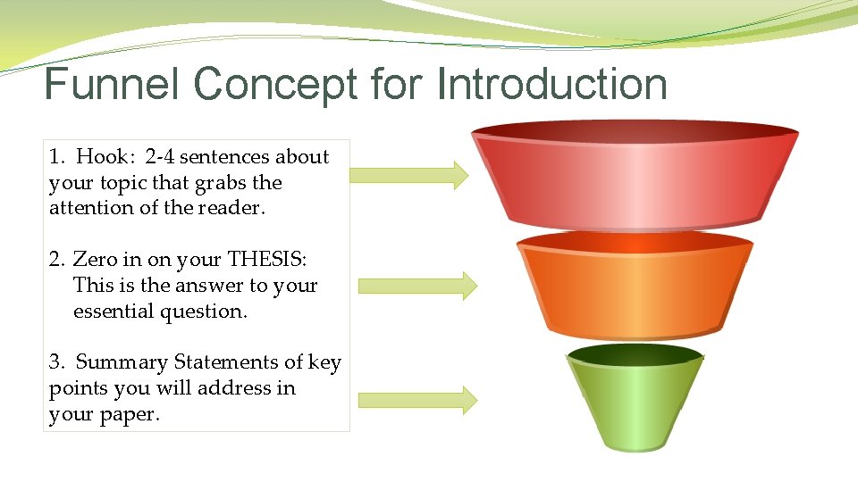 Funnel Concept for Introduction 1. Hook: 2 -4 sentences about your topic that grabs