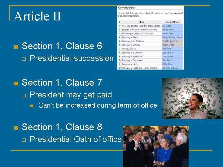 Article II n Section 1, Clause 6 q n Presidential succession Section 1, Clause