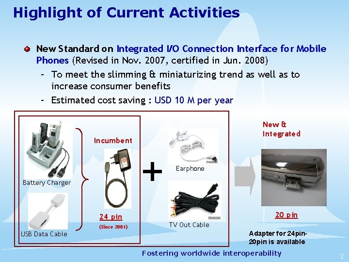 Highlight of Current Activities New Standard on Integrated I/O Connection Interface for Mobile Phones