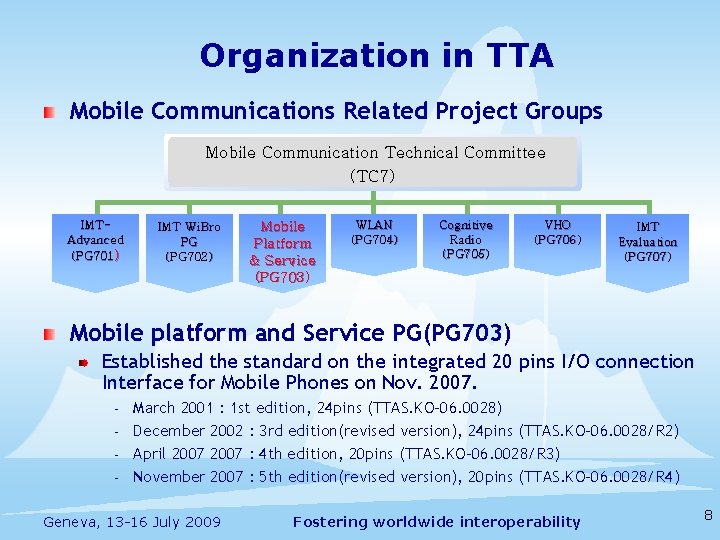 Organization in TTA Mobile Communications Related Project Groups Mobile Communication Technical Committee (TC 7)