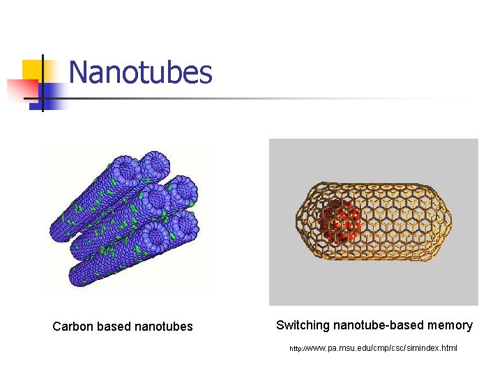 Nanotubes Carbon based nanotubes Switching nanotube-based memory http: //www. pa. msu. edu/cmp/csc/simindex. html 