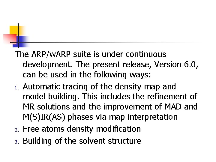 The ARP/w. ARP suite is under continuous development. The present release, Version 6. 0,