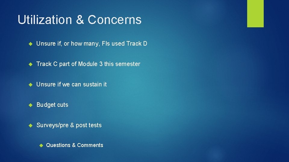 Utilization & Concerns Unsure if, or how many, FIs used Track D Track C