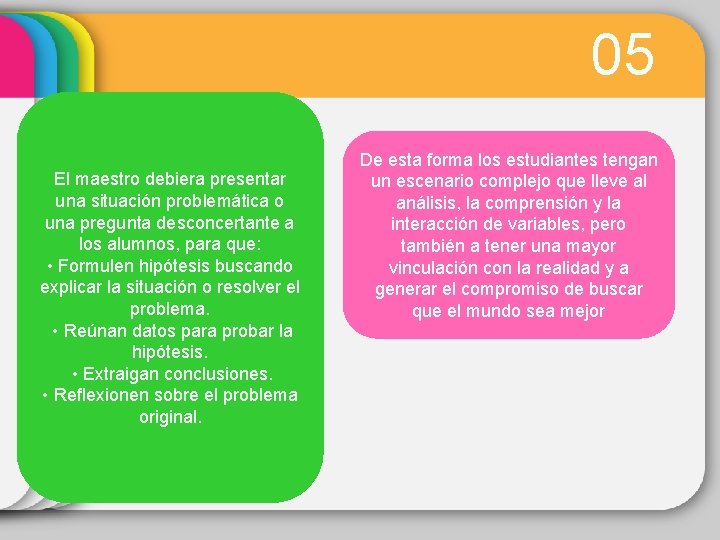 05 El maestro debiera presentar una situación problemática o una pregunta desconcertante a los