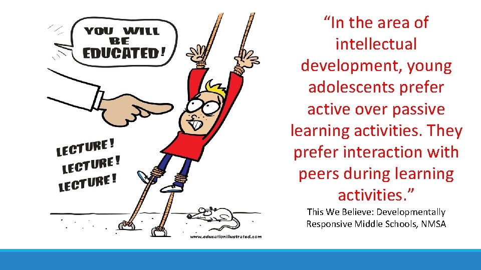 “In the area of intellectual development, young adolescents prefer active over passive learning activities.