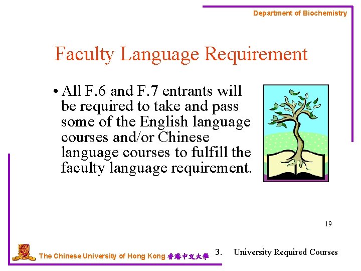 Department of Biochemistry Faculty Language Requirement • All F. 6 and F. 7 entrants