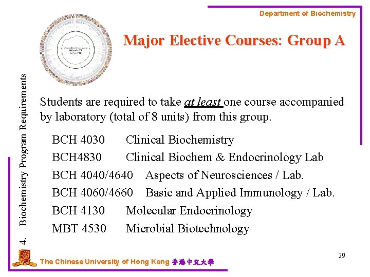 Department of Biochemistry Students are required to take at least one course accompanied by