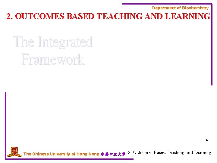 Department of Biochemistry 2. OUTCOMES BASED TEACHING AND LEARNING The Integrated Framework 4 The