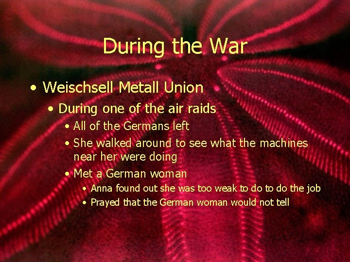 During the War • Weischsell Metall Union • During one of the air raids