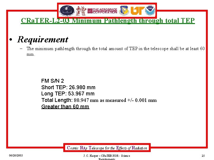 CRa. TER-L 2 -03 Minimum Pathlength through total TEP • Requirement – The minimum