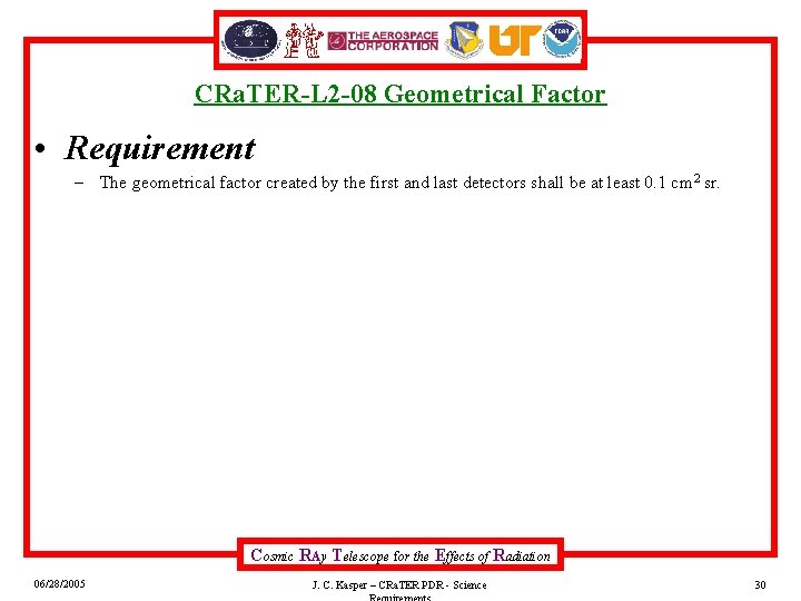 CRa. TER-L 2 -08 Geometrical Factor • Requirement – The geometrical factor created by