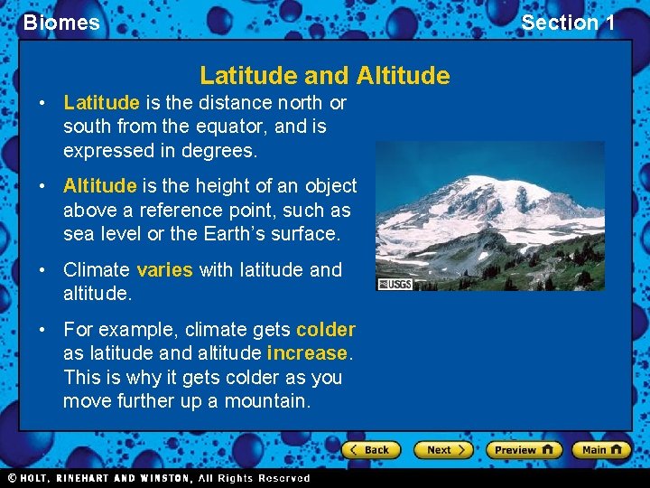 Biomes Section 1 Latitude and Altitude • Latitude is the distance north or south Biomes Section 1 Latitude and Altitude • Latitude is the distance north or south