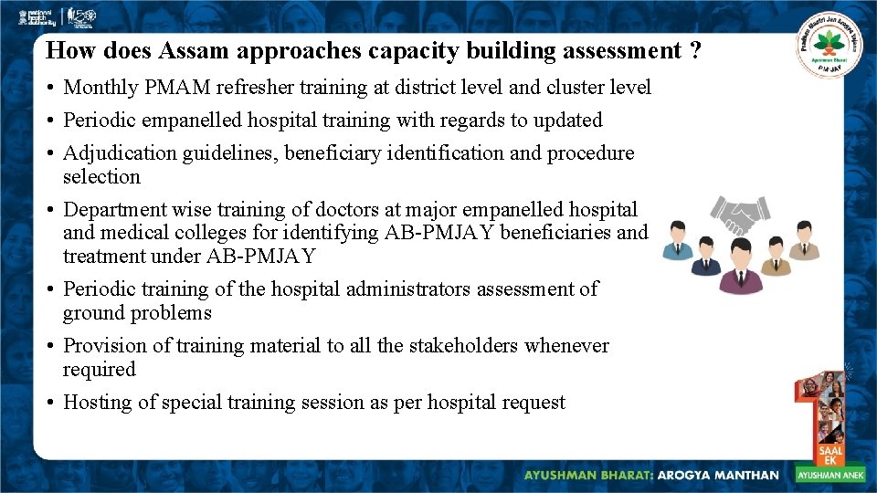 How does Assam approaches capacity building assessment ? • Monthly PMAM refresher training at
