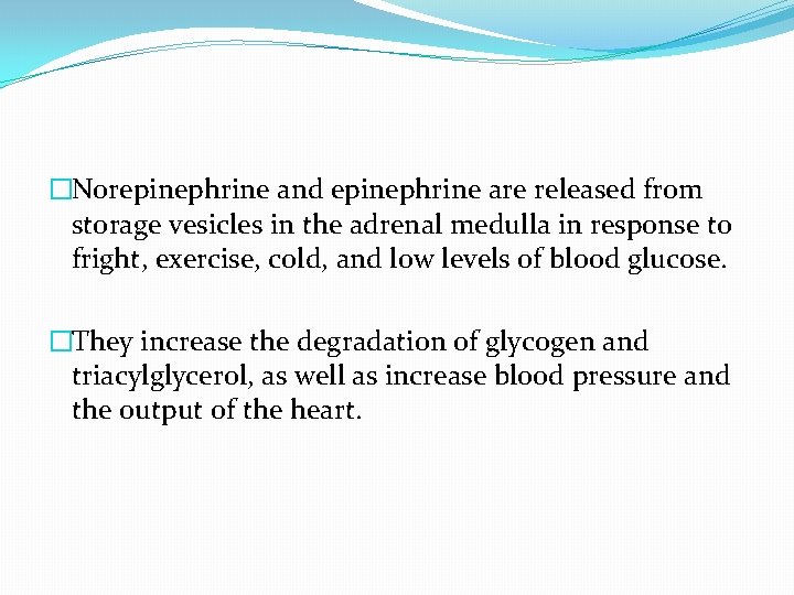 �Norepinephrine and epinephrine are released from storage vesicles in the adrenal medulla in response