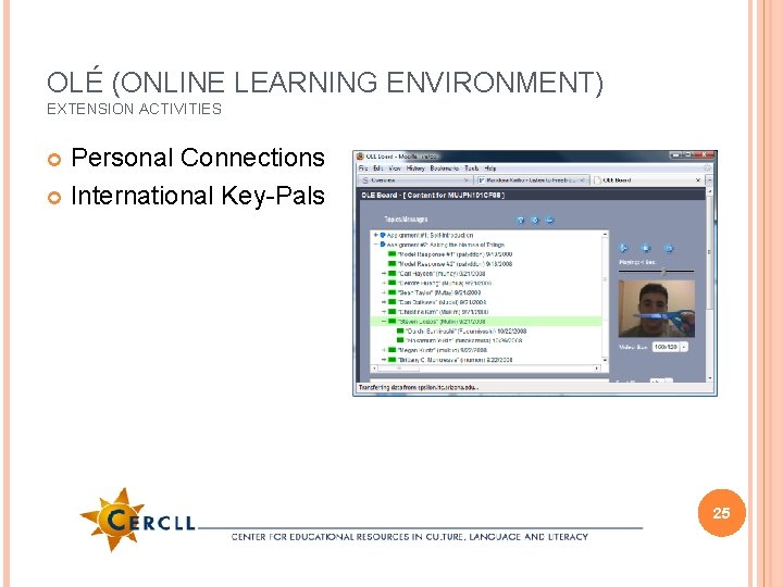 OLÉ (ONLINE LEARNING ENVIRONMENT) EXTENSION ACTIVITIES Personal Connections International Key-Pals 25 