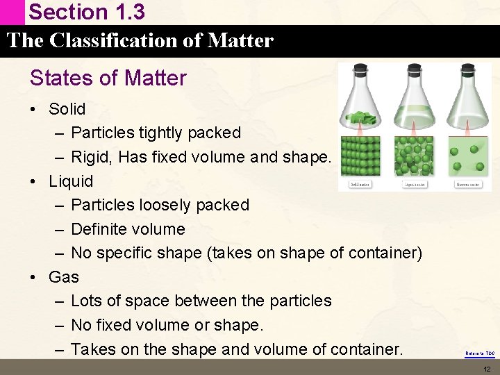 Section 1. 3 The Classification of Matter States of Matter • Solid – Particles