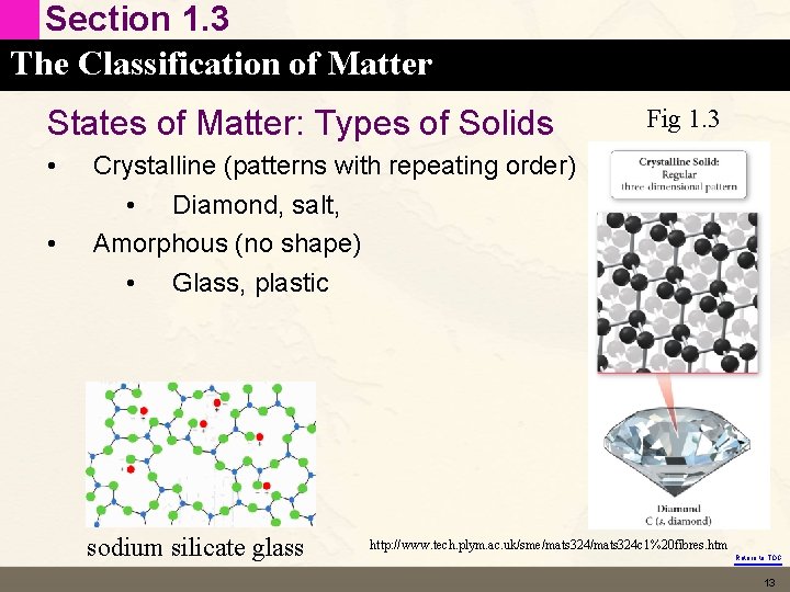 Section 1. 3 The Classification of Matter States of Matter: Types of Solids •