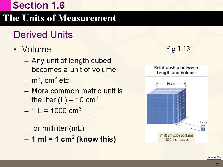 Section 1. 6 The Units of Measurement Derived Units • Volume Fig 1. 13