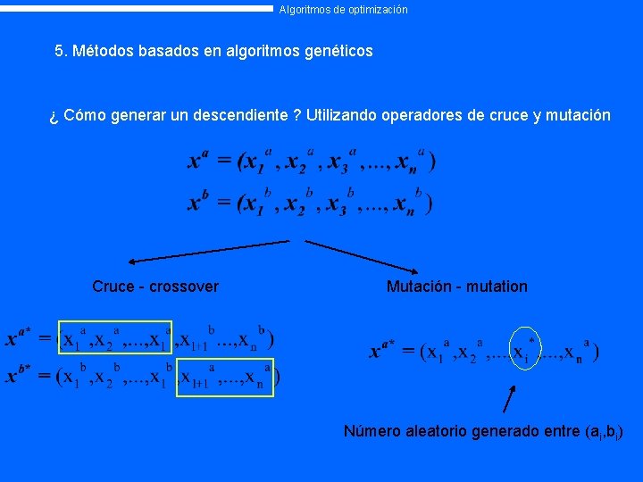 Algoritmos de optimización 5. Métodos basados en algoritmos genéticos ¿ Cómo generar un descendiente