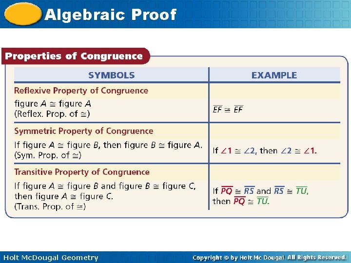 Algebraic Proof Holt Mc. Dougal Geometry 