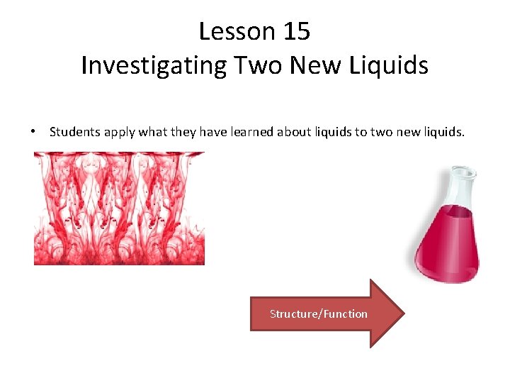 Lesson 15 Investigating Two New Liquids • Students apply what they have learned about