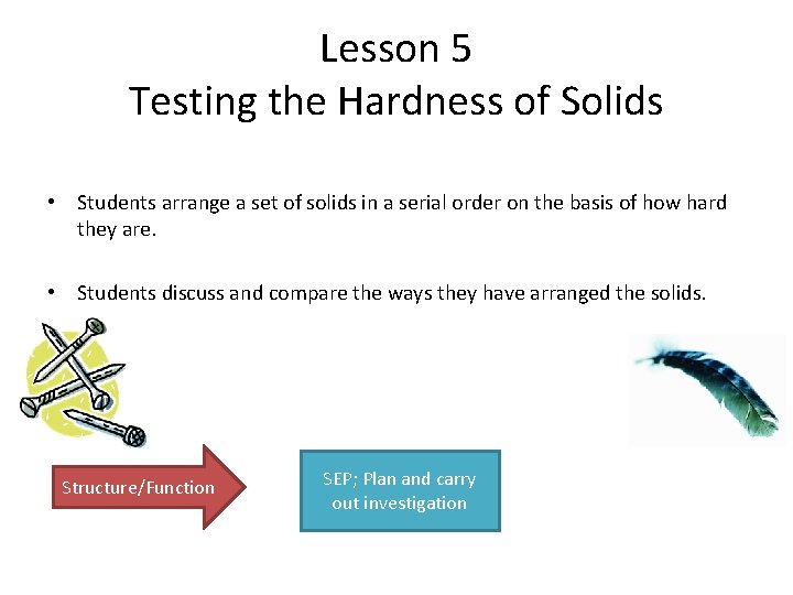 Lesson 5 Testing the Hardness of Solids • Students arrange a set of solids