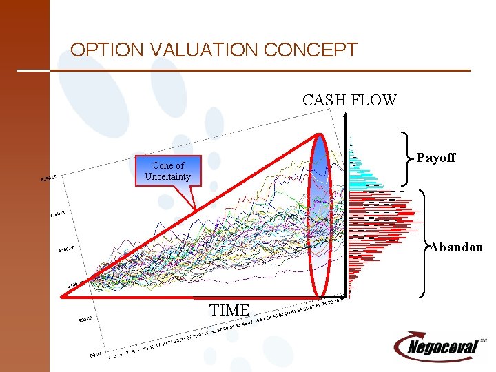 OPTION VALUATION CONCEPT CASH FLOW Payoff Cone of Uncertainty Abandon TIME 