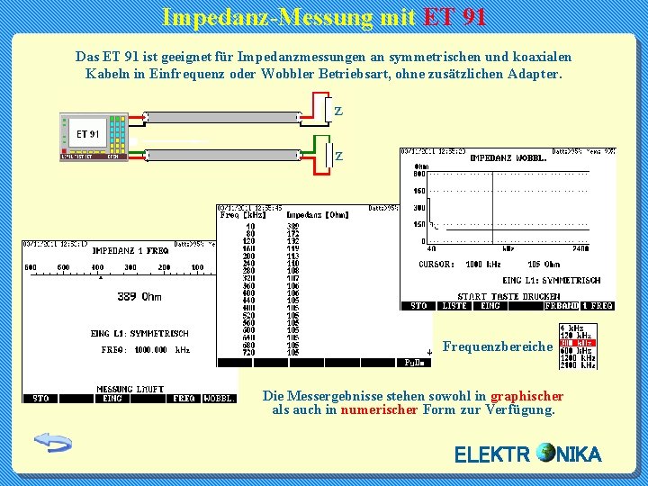 Impedanz-Messung mit ET 91 Das ET 91 ist geeignet für Impedanzmessungen an symmetrischen und