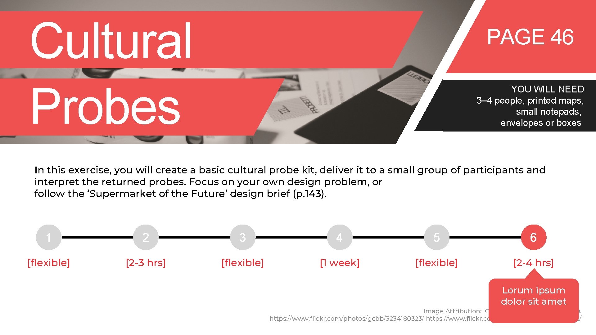Cultural Probes PAGE 46 YOU WILL NEED 3– 4 people, printed maps, small notepads,