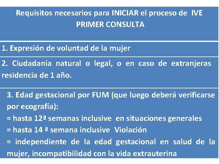 Requisitos necesarios para INICIAR el proceso de IVE PRIMER CONSULTA 1. Expresión de voluntad