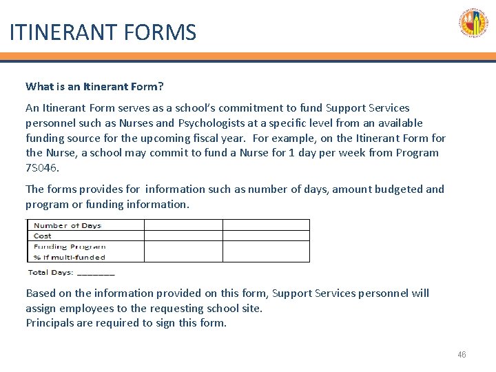 ITINERANT FORMS What is an Itinerant Form? An Itinerant Form serves as a school’s
