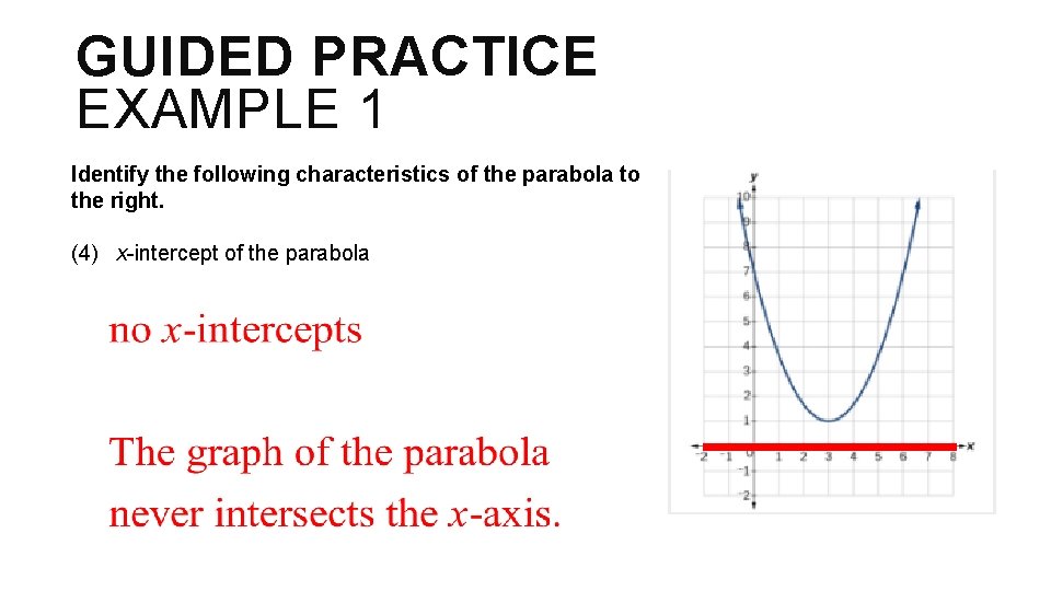 GUIDED PRACTICE EXAMPLE 1 Identify the following characteristics of the parabola to the right.