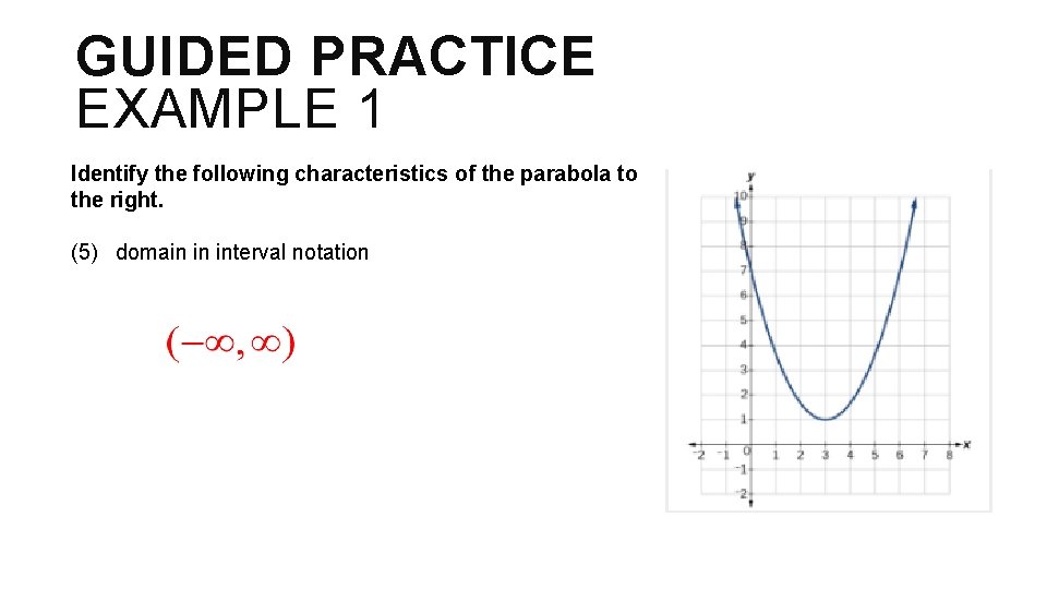 GUIDED PRACTICE EXAMPLE 1 Identify the following characteristics of the parabola to the right.