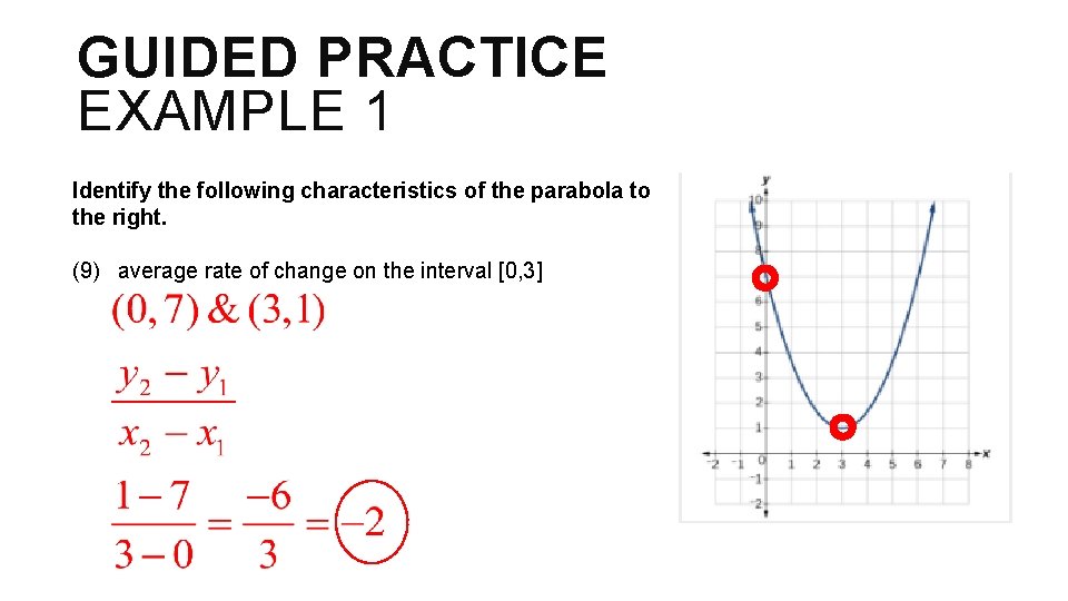 GUIDED PRACTICE EXAMPLE 1 Identify the following characteristics of the parabola to the right.