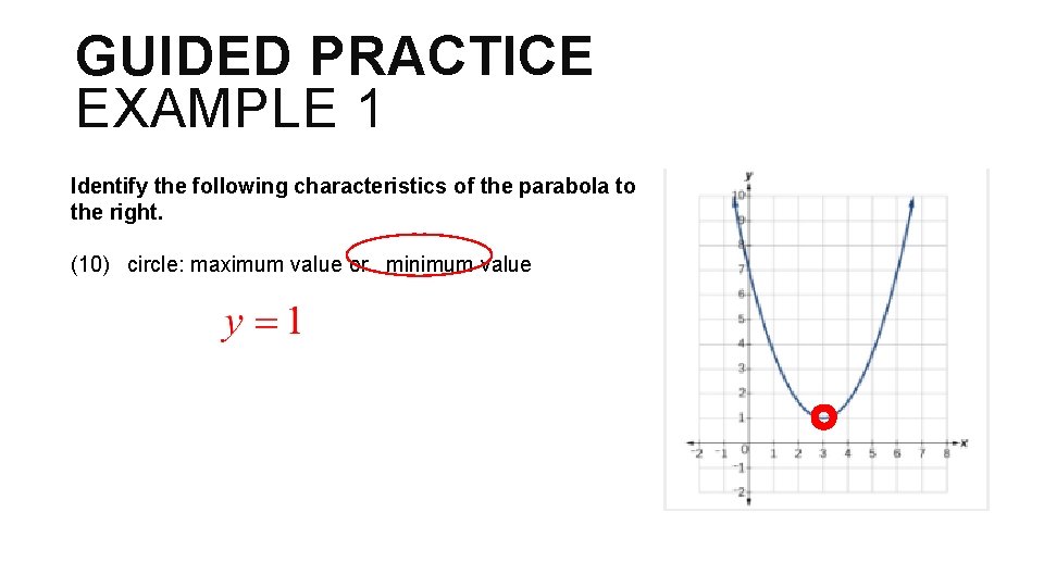 GUIDED PRACTICE EXAMPLE 1 Identify the following characteristics of the parabola to the right.