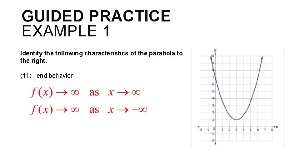 GUIDED PRACTICE EXAMPLE 1 Identify the following characteristics of the parabola to the right.