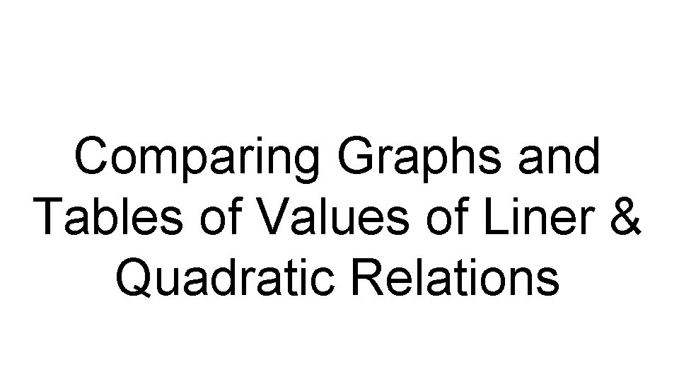 Comparing Graphs and Tables of Values of Liner & Quadratic Relations 