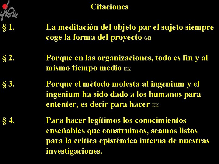 Citaciones § 1. § 2. La meditación del objeto par el sujeto siempre coge