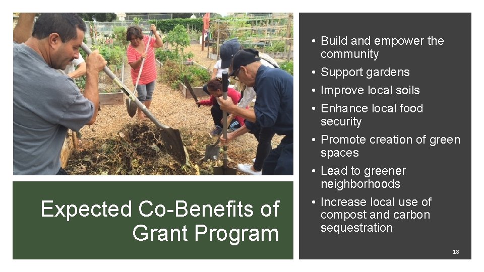 Expected Co-Benefits of Grant Program • Build and empower the community • Support gardens