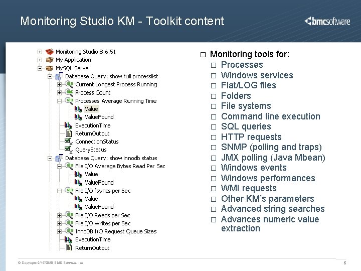 Monitoring Studio KM - Toolkit content � © Copyright 9/15/2020 BMC Software, Inc Monitoring