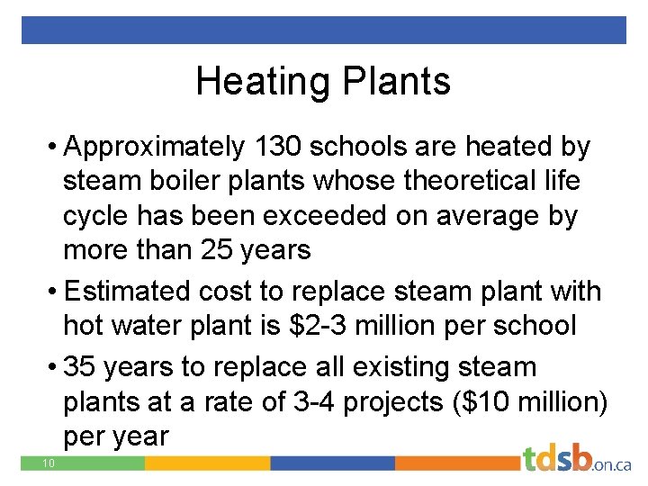 Heating Plants • Approximately 130 schools are heated by steam boiler plants whose theoretical