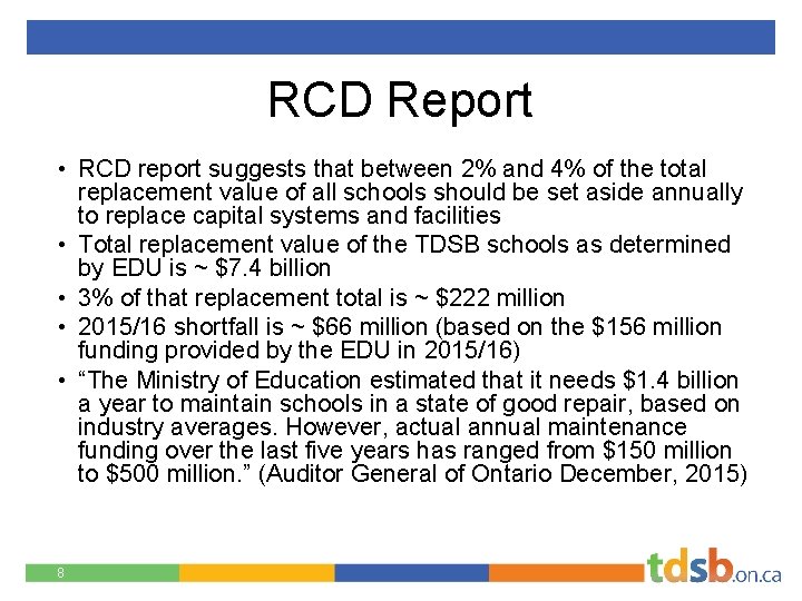 RCD Report • RCD report suggests that between 2% and 4% of the total