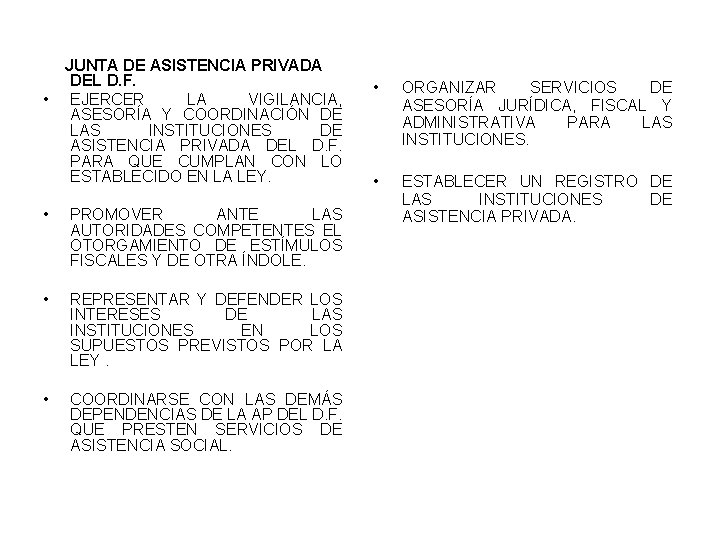  • JUNTA DE ASISTENCIA PRIVADA DEL D. F. EJERCER LA VIGILANCIA, ASESORÍA Y